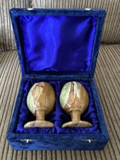 Marble Onyx Wine Glasses Stone Goblets Set,Blue Velvet Case, Gothic, Halloween