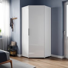 Modern White Corner Wardrobe High Gloss Door with Hanging Rail Bedroom Furniture