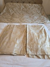 Next Luxury Jacquard Bird Tree Damask Gold Curtains 66x54" + bedspread