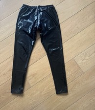 Patent leather PVC black Trousers silver zip wet look Latex Gothic Fetish Punk 