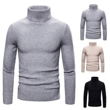 Winter Turtleneck Sweater Men Warm Knitted Solid Color Pullovers Slim Fit Casual