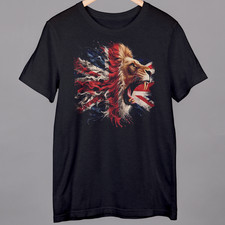 Union Jack Lion T shirt Black UK GB Great Britain United Kingdom Small to 4XL
