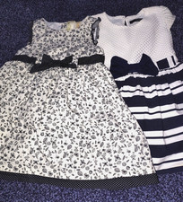 Black & White Strawberry Faire & Navy & White George Dresses aged 18-24m 1.5-2y