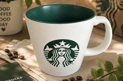 Starbucks white green logo - starbucks, mug