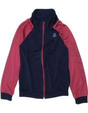 REEBOK Girls Tracksuit Top Jacket 9-10 Years Navy Blue Colourblock TN20