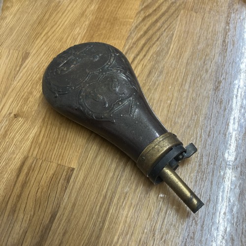 Antique brass powder flask - antique,