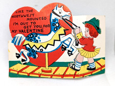 Vintage Valentine 1930's Carousel Horse 3d Used USA Greeting Card (EB7680)