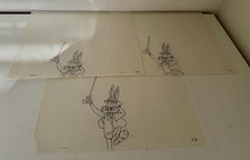 Warner Brothers Bugs Bunny Show - 3 Animation Cel Pencil Drawings - Rare 1960’s