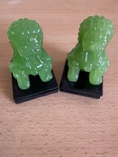Pair green glass foo dogs - glass,