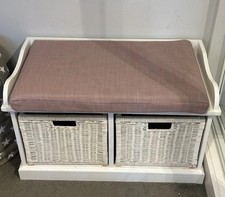 Storage Bench With 2 Wicker Drawers And Removable Cushion