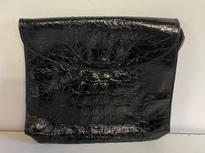 ENNY Black Patent Moc Croc Clutch Bag Dustbag Vintage VGC #B3