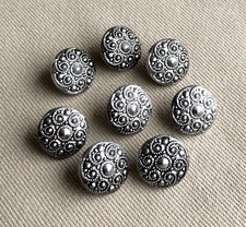 8 Fancy Silver Relief Swirl Design Buttons, Metal, Shank, 11mm, Matching Set