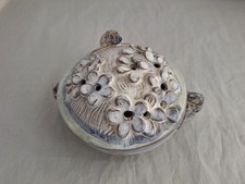 Studio Pottery Posy Bowl Holder with Insect and Flowers Pot Pourri Display Dish 