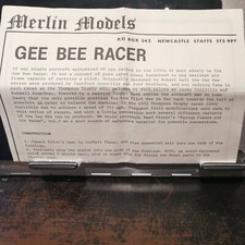 Merlin Models 1/72 Gee Bee Racer  instructions sheet only 