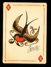 1 x modern playing card Sailor Jerry Tattoo swallow - 5 of Diamonds R088