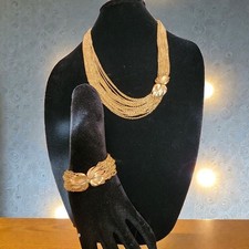Vintage TRIFARI GOLDTONE 27 CHAIN NECKLACE AND BRACELET SET