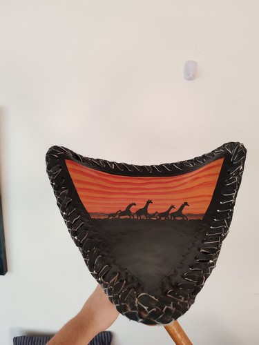 Handmade leather wood stool - wood,