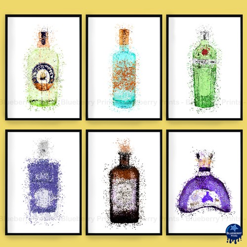 Gin bottle prints splatter - prints,