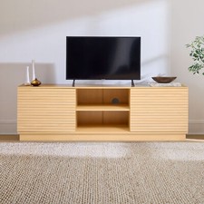 Slatted Design Wooden TV Unit