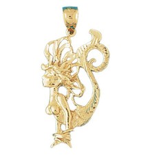 Mermaid Charm Pendant 14k Gold