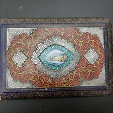Vintage Qajar Lacquer Persian Photo Album Antique painted on wood silver metal