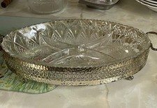 Vintage Hor d oeuvres/salad four section serving dish with stand