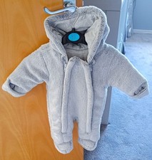George Baby First Size 9lbs Pram Warm Suit Body Suit Grey Zip Up Snow Suit Warm 