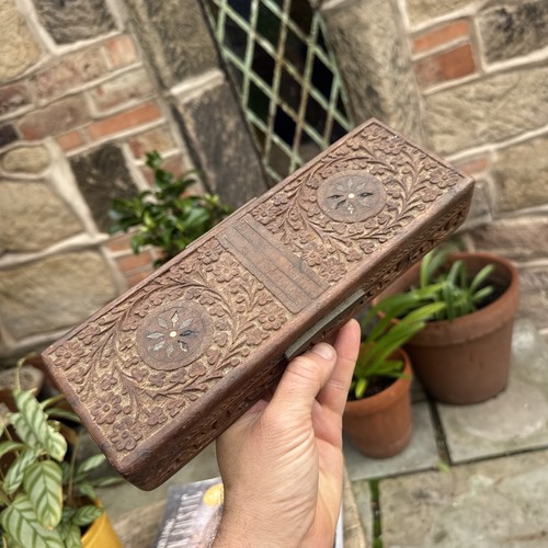 Carved wooden treen box - carved,