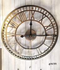 Extra Large Metal Roman Numerals Wall Clock Big Skeleton Giant Gold Size 40cm
