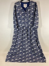 Laura Ashley Vintage Style Joanie Blue Swan Print Long Dress Size UK 12