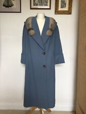 1950s Swing Vintage Powder Blue Coat  Shawl Collar Mink trim 3/4  Bell Sleeve 