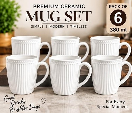 6pc white ceramic coffee - coffee, mugs