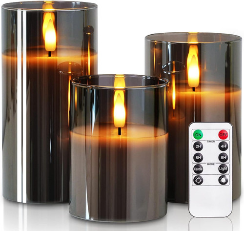 Grey glass flameless candles - glass,