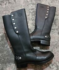 New Womams Ladies Harley Davidson Black Leather Knee High Boots UK 4