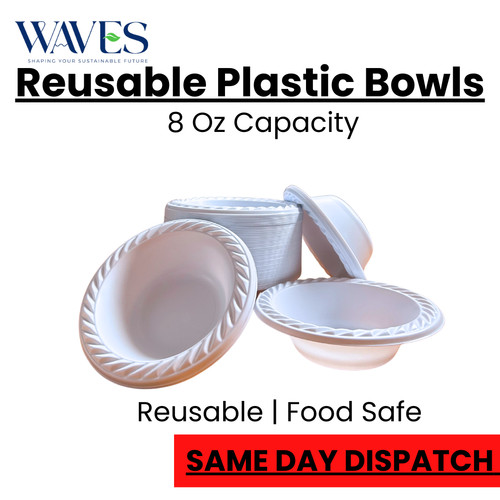 White plastic bowls reusable - white,