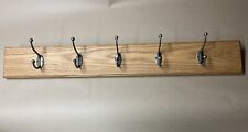 Coat Rack Made From Solid  Oak Wood Handmade Cast Iron Hook 5 Large Hooks