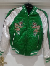 Reversible Embroidered Bomber Jacket Size UK 8 Petite Topshop Green/Black Dragon