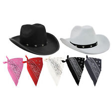 COWBOY HAT AND PRINTED BANDANA WILD WESTERN FANCY DRESS COSTUME ACCESSORY SET