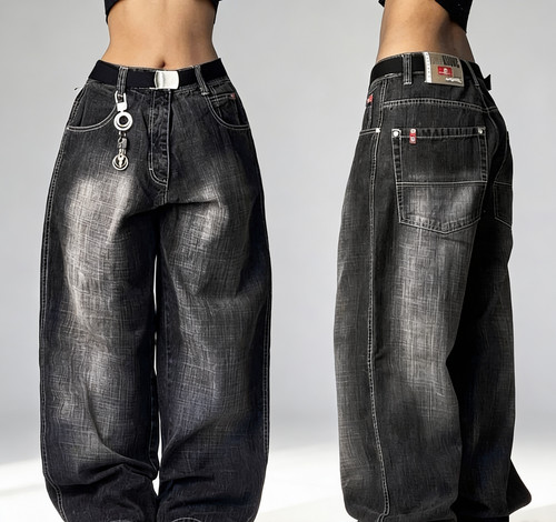 Y2k embroidered baggy jeans - baggy,