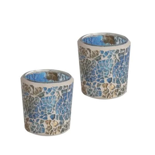 Tea light holder blue - holder, blue/gold