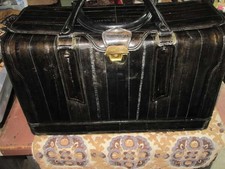 Vintage Black EEL Skin Doctor's Gladstone Bag w/Key 1970's