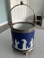 Vintage Wedgwood Jasperware Blue Biscuit Barrel with Handle “Missing Lid”