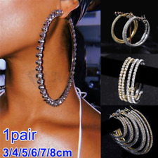 Big Gold Silver Big Diamante Crystal Stainless Steel Circles Hoop Earrings 3-8CM