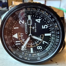 Citizen Eco-Drive Promaster Nighthawk Pilot Watch Mens Black Leather BJ7137-07E