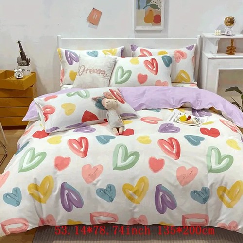 3pcs rainbow heart bedding - rainbow,
