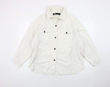 Zara Women White Cotton Corduroy Jacket Size S Casual Button Front