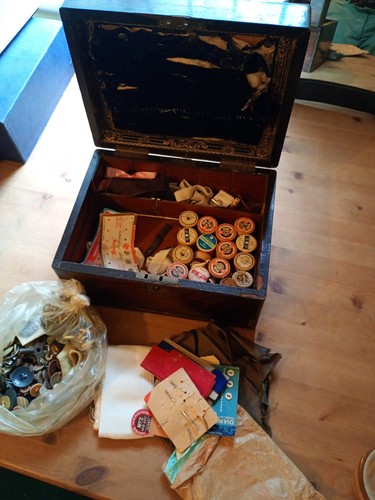 Antique sewing box with thread - antique,