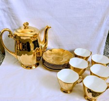 Vintage 1950's 14 piece Gold Tea Set, Gold Gilt , Beautiful Tea Set