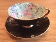 Shelley Black Oleander Melody Pattern Teacup And Saucer