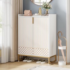 Modern Shoe Storage Cabinet, 5-Tier Wooden Shoe Cabinet with 2 Doors for Hallway